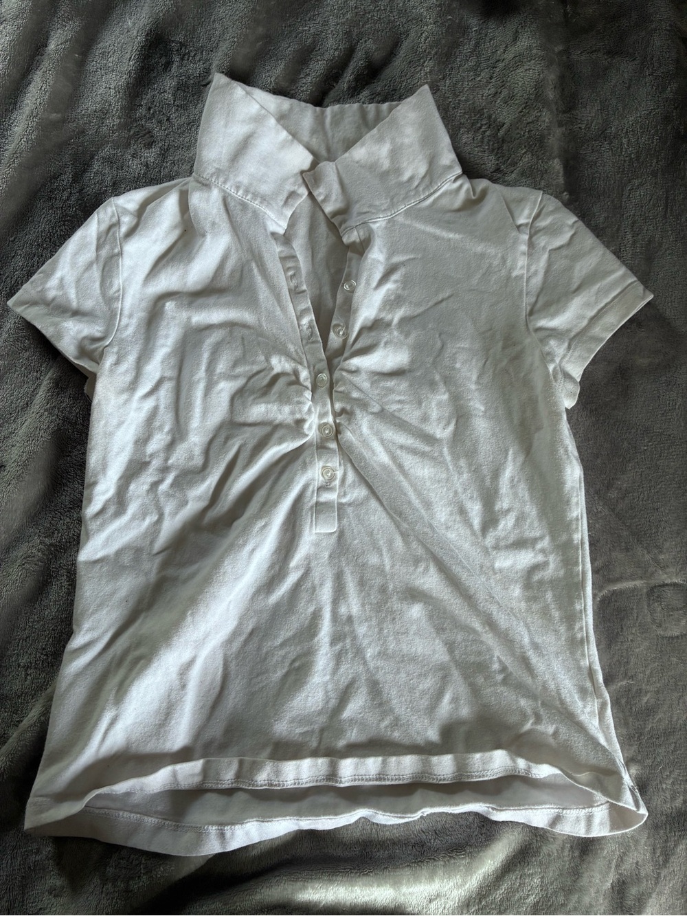 Women’s White Short-Sleeve Polo Top with Ruched Front